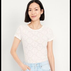 Old Navy White Lace Crewneck Short Sleeve Top